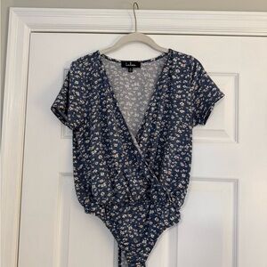 Lulu's Blue Floral Bodysuit Size M